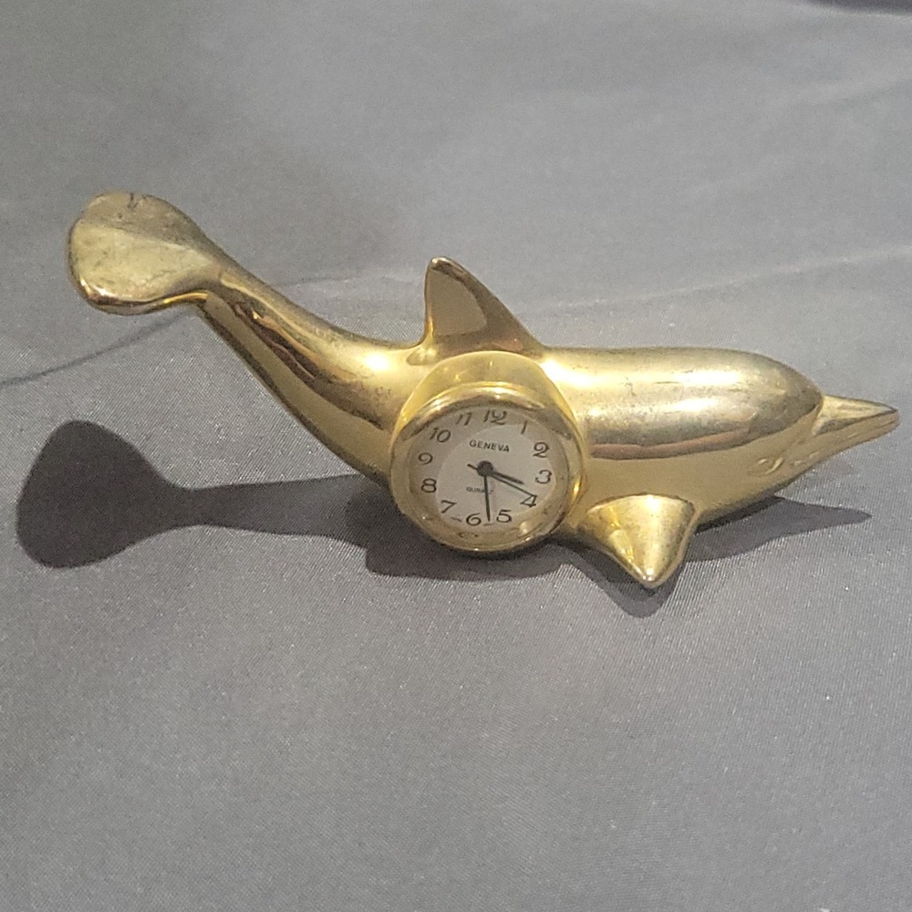 GENEVA Brass Dolphin Desk Clock Mini